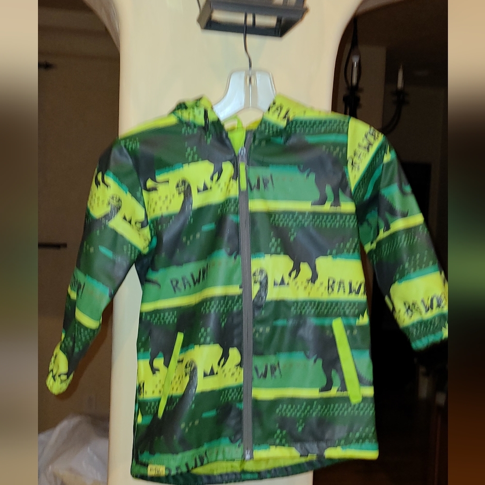 Western Chief Green Dinosaur Rain Jacket coat Waterproof Boy Kids Sz 5